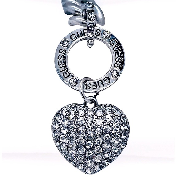 GUESS Vintage Pave Puffed Heart Charm Chain Link Toggle Bracelet with Box - Picture 4 of 9